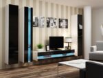 Vigo Wall Living Room Display Cabinet made of Particleboard with Glass & Lighting White / Black Gloss 40x30x180cm - Image 9