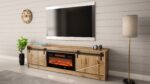 TV Stand Cornered Wooden with Wheels & LED Lighting Oak Wotan L200xW56.7xH35cm - Image 2