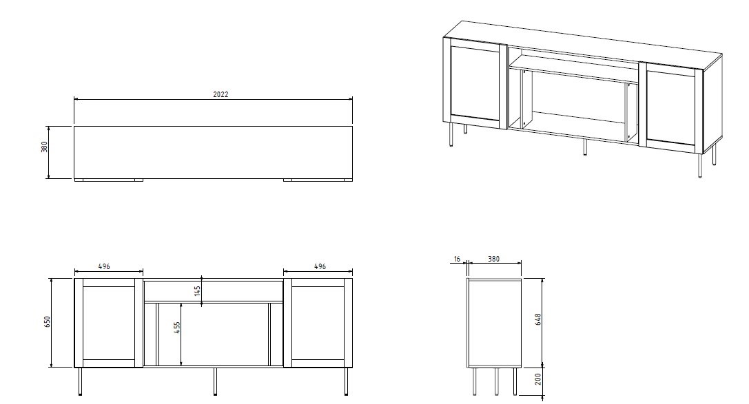 JUTA EF chest of drawers + electric fireplace 202x39.5x85 black + linol calabria - Image 1