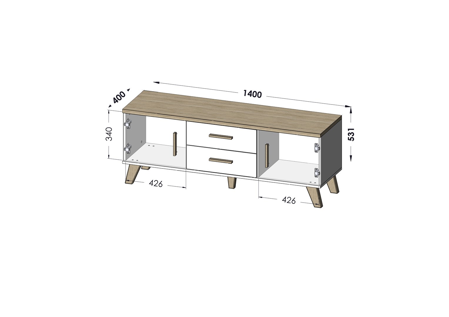 Cama RTV stand LOTTA 140cm white + sonoma oak - Image 1