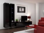 Vigo 180 Wall Living Room Display Cabinet made of Particleboard with Glass Black / Black Gloss 40x30x180cm - Image 17