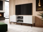PAFOS RTV cabinet on black steel frame 150x40x60 cm white matt