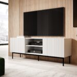 PAFOS RTV cabinet on black steel frame 150x40x60 cm white matt