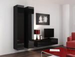 Vigo 180 Wall Living Room Display Cabinet made of Particleboard with Glass Black / Black Gloss 40x30x180cm - Image 13