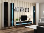 Vigo Wall Living Room Display Cabinet made of Particleboard with Glass & Lighting White / Black Gloss 40x30x180cm - Image 8