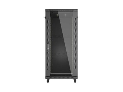 19  27U 600 × 1000 BLACK FLOOR-STANDING RACK CABINET WITH GLASS DOOR  LANBERG (FLAT PACK)