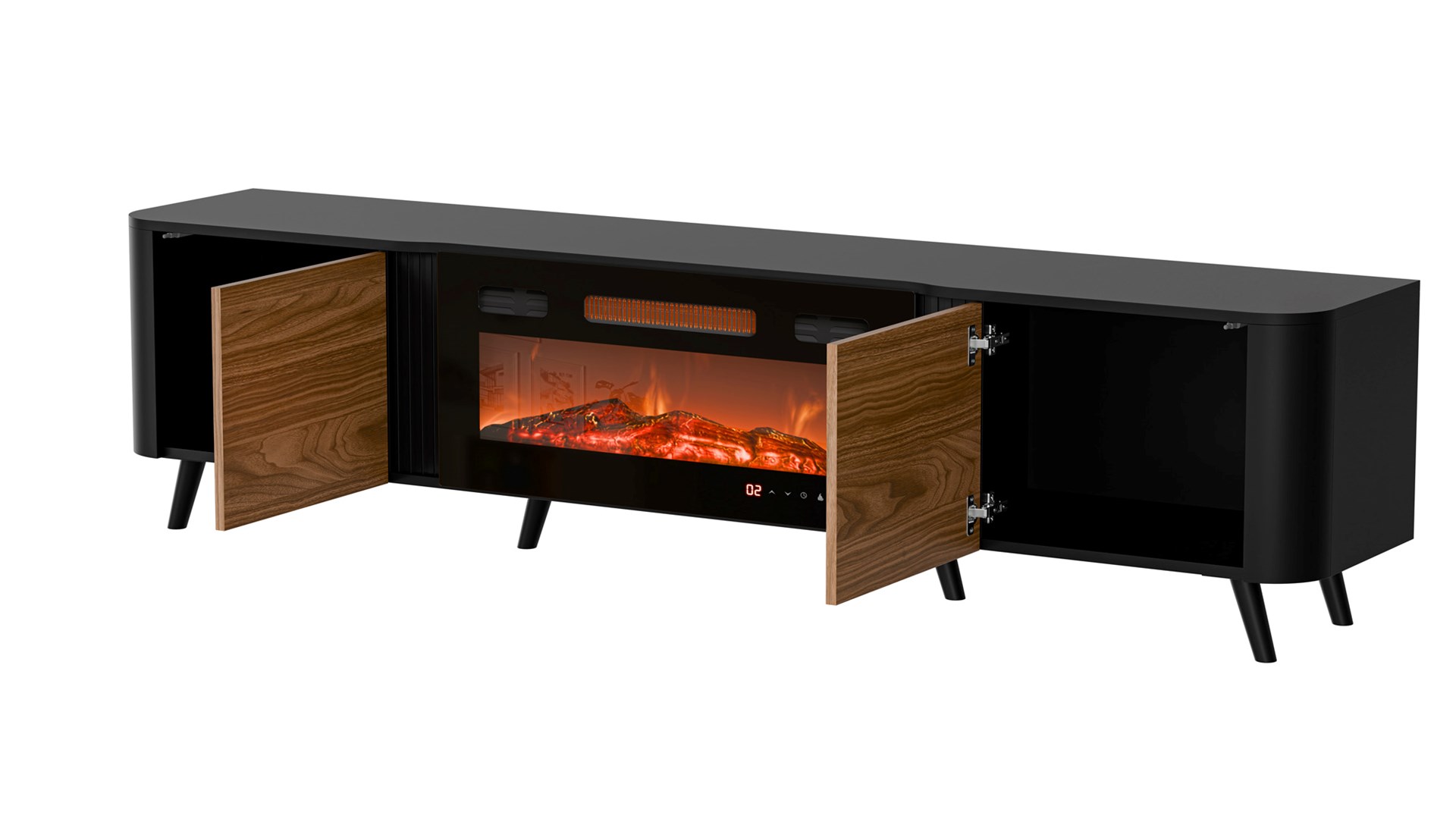 Cama Volare RTV cabinet 200 x 39 x 49 cm black/walnut + fireplace - Image 1