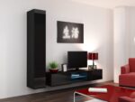 Vigo 180 Wall Living Room Display Cabinet made of Particleboard with Glass Black / Black Gloss 40x30x180cm - Image 5