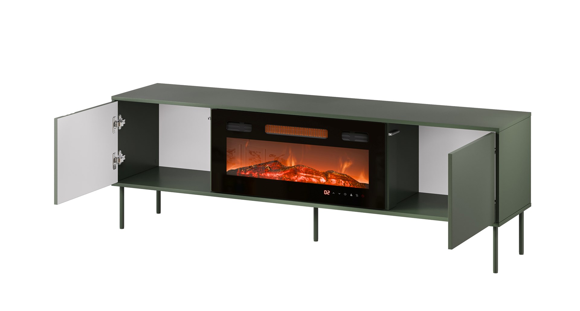 Cama RTV cabinet EF + fireplace black TRESSE 180x40x54.5 matte green - Image 1