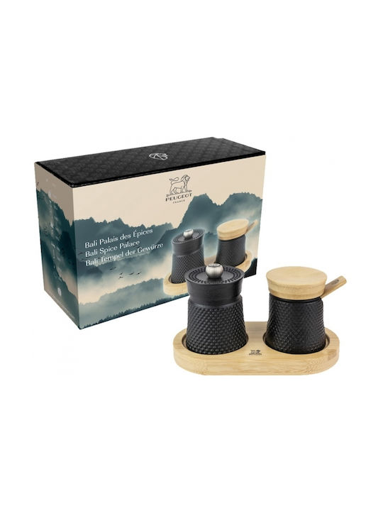 Peugeot Bali Fonte Pepper Mill Salt Cellar Tray 8cm BLACK - Image 1
