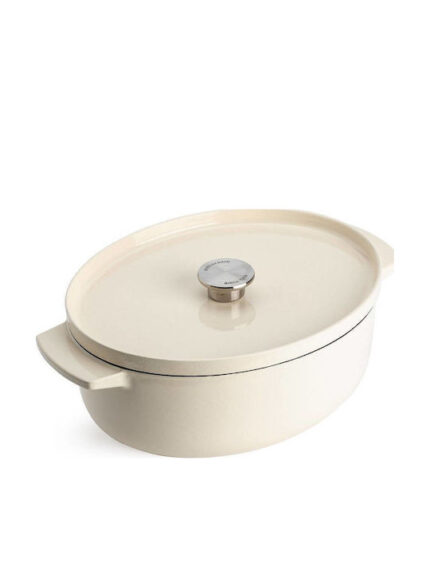 KitchenAid Bräter mit Deckel Gusseisen 30cm, oval, creme