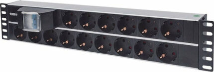 Intellinet 19  2U Rackmount 15-Output Power Distribution Unit (PDU)  EU CEE 7/3 Outlets  With Double Air Switch  Built-in 3 m (10 ft.) Power Cord with EU CEE 7/4 Plug