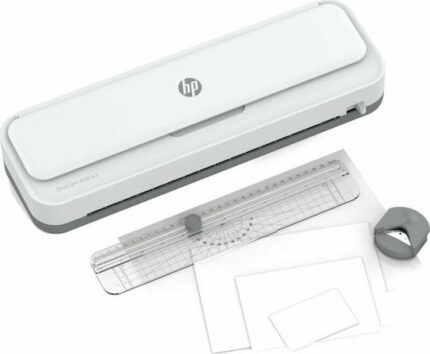 HP ONELAM 400 A3 laminator  Hot/Cold  integrated trimmer  corner rounder  speed 40 cm/min + 15 pouches: 3xA4  4xA5  4xA6  4xB-CARD  white