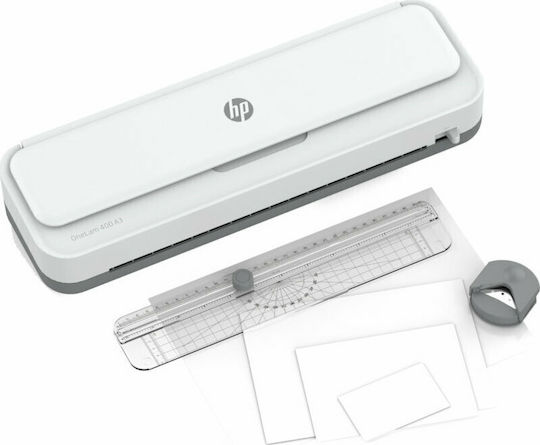 xlarge_20210512105708_hp_onelam_400.jpeg HP ONELAM 400 A3 laminator Hot/Cold integrated trimmer corner rounder speed 40 cm/min + 15 pouches: 3xA4 4xA5 4xA6 4xB-CARD white - Image 1