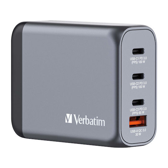 Verbatim GNC-100 GaN Charg. 100W 3xUSB-C PD, 1xUSB-A QC 3.0 32202 - Image 1