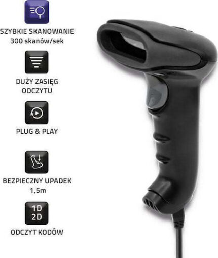Qoltec 50868 Wireless Laser Scanner 1D | 2D | Black
