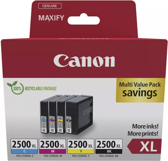 xlarge_20240809132300_canon_pgi_2500xl_paketo_4_melanion_ektypoti_inkjet_kitrino_kyano_matzenta_mayro_9254b010.jpeg Canon PGI-2500XL PGI2500XL BK C M Y Multipack 4er-Pack 4erPack ( (9254B010) ) - Image 1