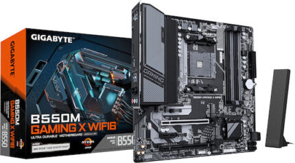 GIGABYTE B550M GAMING X WIFI6 Motherboard - AMD Ryzen 5000 CPUs  5+3 Phases VRM  up to 3200MHz DDR4  1xPCIe 4.0 + 1xPCIe 3.0 M.2  Wi-Fi 6  1GbE LAN  USB 3.2 Gen 1