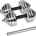 REBEL ACTIVE Chrome Adjustable Dumbbells in a Case 30 kg with Barbell