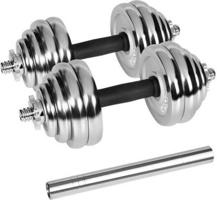 REBEL ACTIVE Chrome Adjustable Dumbbells in a Case 30 kg with Barbell
