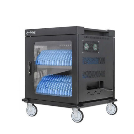 Manhattan Laptop Charging Cart/Trolley via AC Adapter (EU) 32-bay  Install device's AC Adapter (power cables) into unit  Suitable for ALL laptops (to 15.6 )  iPads  MacBooks  Chromebooks  other USB-C devices  Bays 380x30x280mm  Cabinet  Lockable