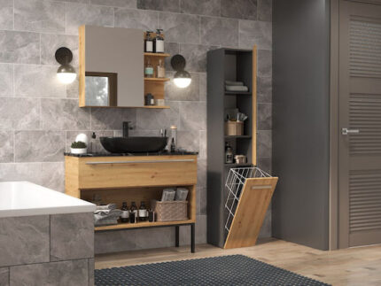 Topeshop NEL IV ANT/ART bathroom storage cabinet Graphite  Oak