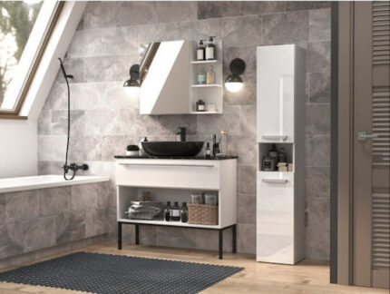 Bathroom cabinet NEL I 31x30x174 cm  white  glossy
