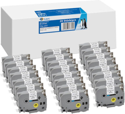20x G&G Label Tape 18mmx8m B/W compatible with Brother TZe-241