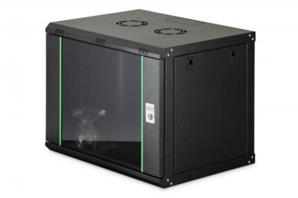 Szafa sieciowa wisząca Dynamic 19" 9U rack 474x600x450mm, drzwi szyba, czarna, niezłożona, 60kg