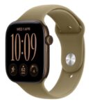 Watch seria 12 GPS, koperta 42 mm z aluminium w kolorze ciemnego brązu, pasek sportowy w kolorze oliwki - rozmiar M/L