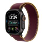 Apple Watch Ultra 4 Titanium 49mm Αδιάβροχο με Παλμογράφο (Black Titanium with Burgundy Trail Loop - M/L)