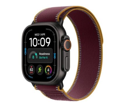 Apple Watch Ultra 4 Titanium 49mm Αδιάβροχο με Παλμογράφο (Black Titanium with Burgundy Trail Loop - M/L)