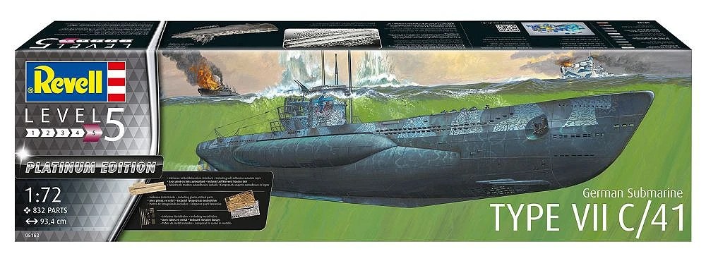 682678_2103384.jpeg Revell Type VII C/41 Φιγούρα Μοντελισμού Υποβρύχιο 832 Κομματιών σε Κλίμακα 1:72 93.4εκ. - Image 1