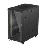 Szafa instalacyjna rack stojąca 19" 22U 600x1000 czarna drzwi   przeszkolne ( flat pack)