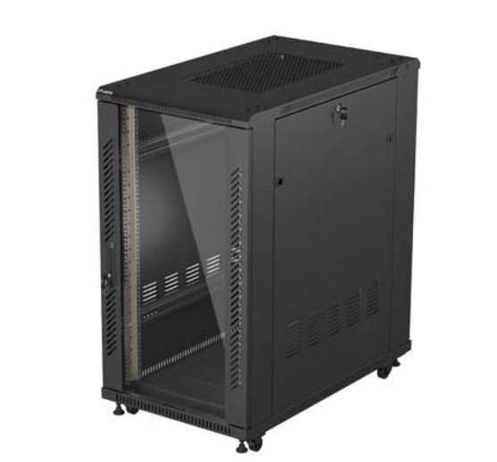 984742_2046259.jpeg Szafa instalacyjna rack stojąca 19" 22U 600x1000 czarna drzwi przeszkolne ( flat pack) - Image 1