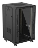 Szafa instalacyjna rack stojąca 19 cali 18U 600x600 drzwi przeszklone (Flat pack) czarna - Image 3